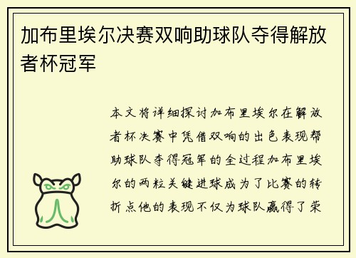 加布里埃尔决赛双响助球队夺得解放者杯冠军